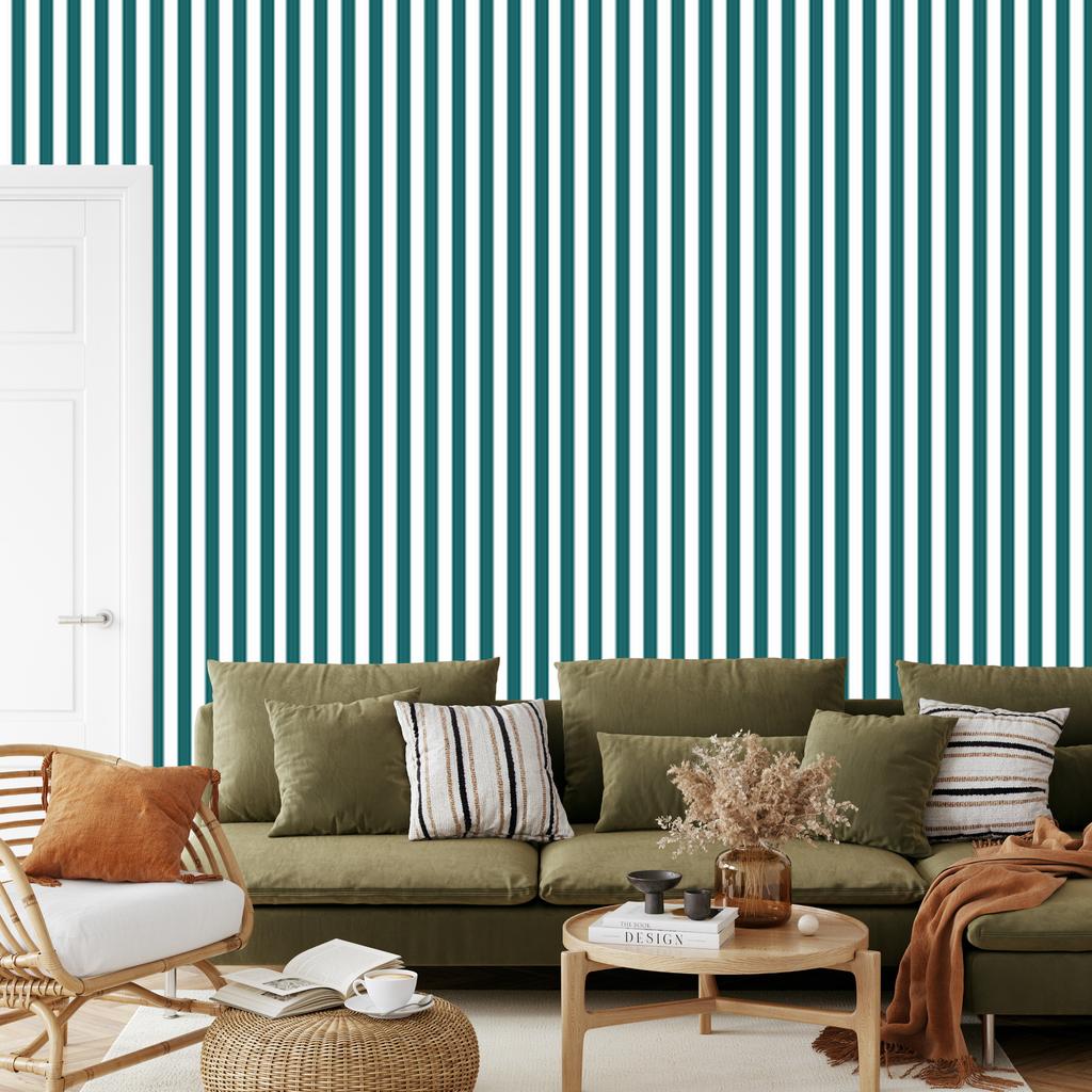 Wallpaper Stripes Turquoise, White and Light Gray for Living Room and Bedroom 50x1000
