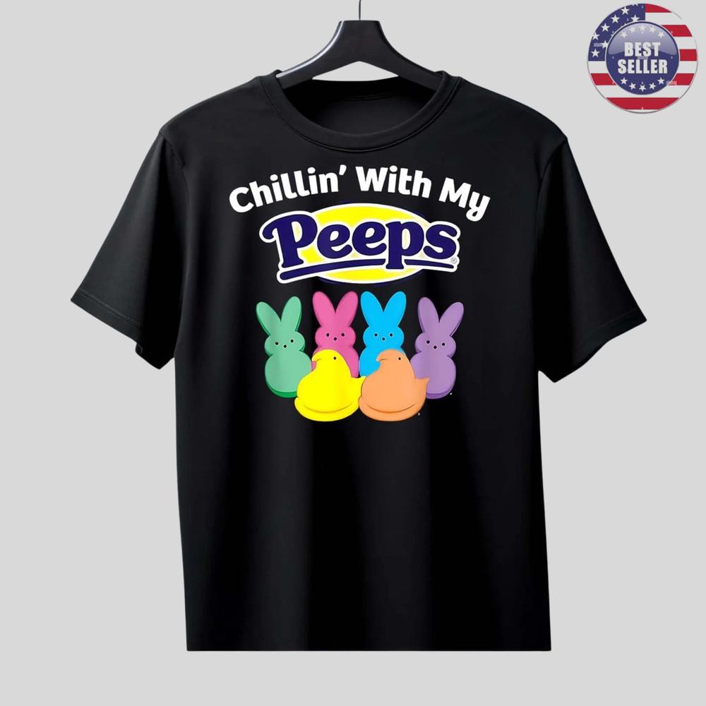 Fastship Chillin With My Peeps Funny Easter Bunny Graphic TShirt Unisex T-Shirt S