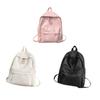 Large Capacity PU Leather Backpack Solid Color Unisex Couple Backpack Student School Bag  Men Women