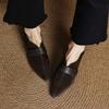 Mode NY Vår/Höst Dam Pumps Spetsig Tå Klumpig Klack Skor Får Mocka Läderskor för Kvinnor Slip-on Dam Loafers Svart Sko