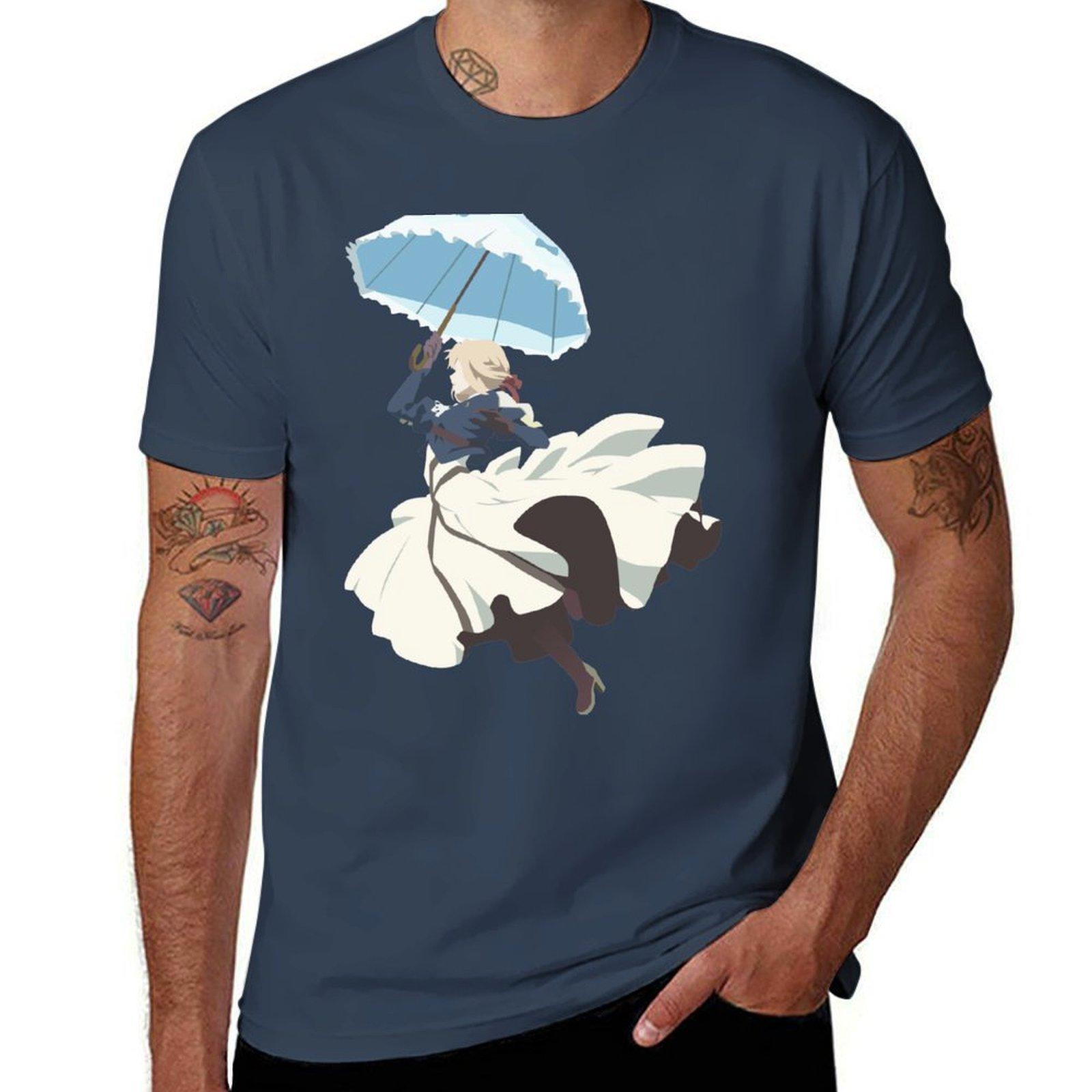 Violet Evergarden Parasol Minimalist Art Tshirt Construction Work Tee Shirt S