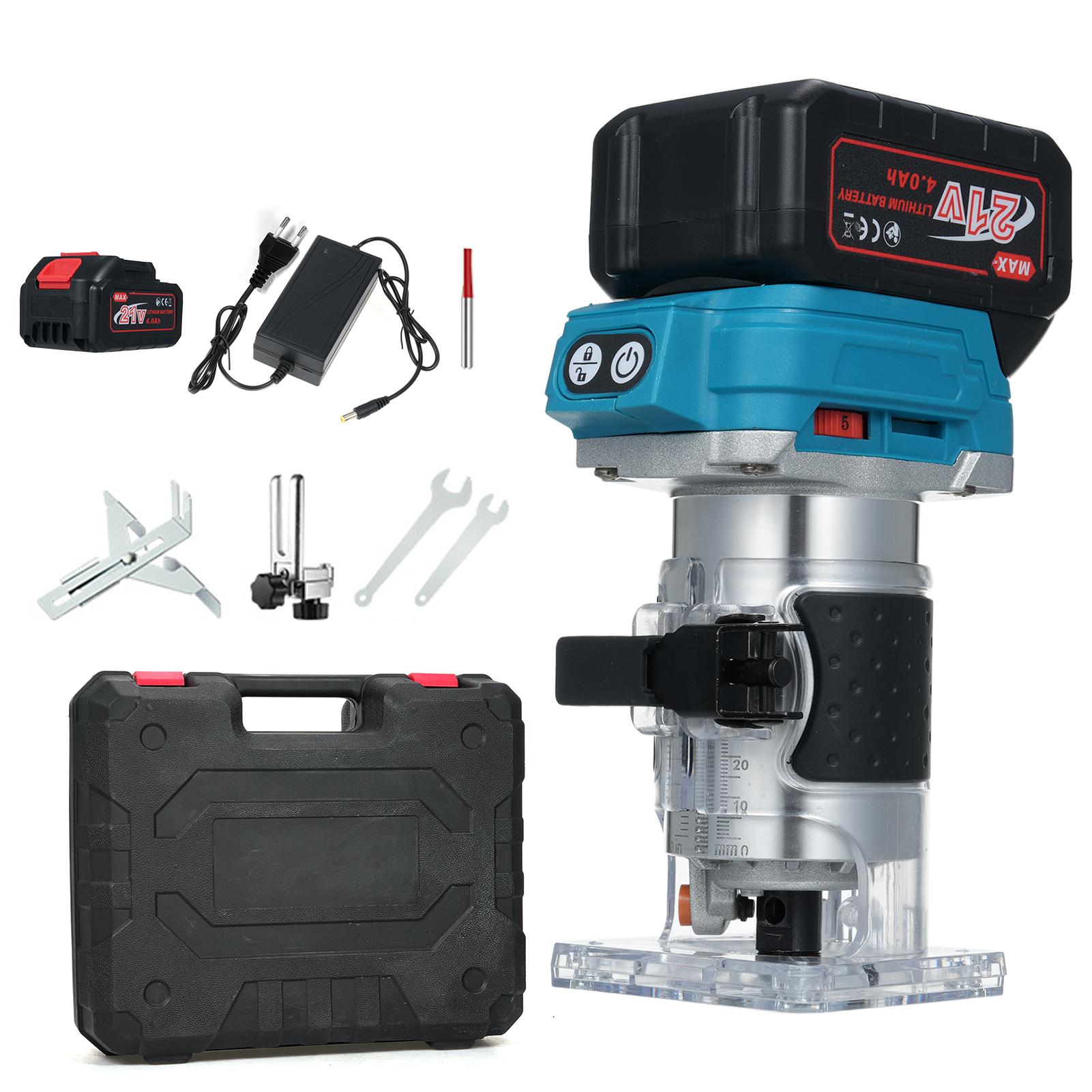 

Компактный маршрутизатор, инструмент для фрезерования по дереву с 2 батареями 4,0 Ач 21 В, бесщеточный портативный ручной инструмент EU Plug & 2 Battery