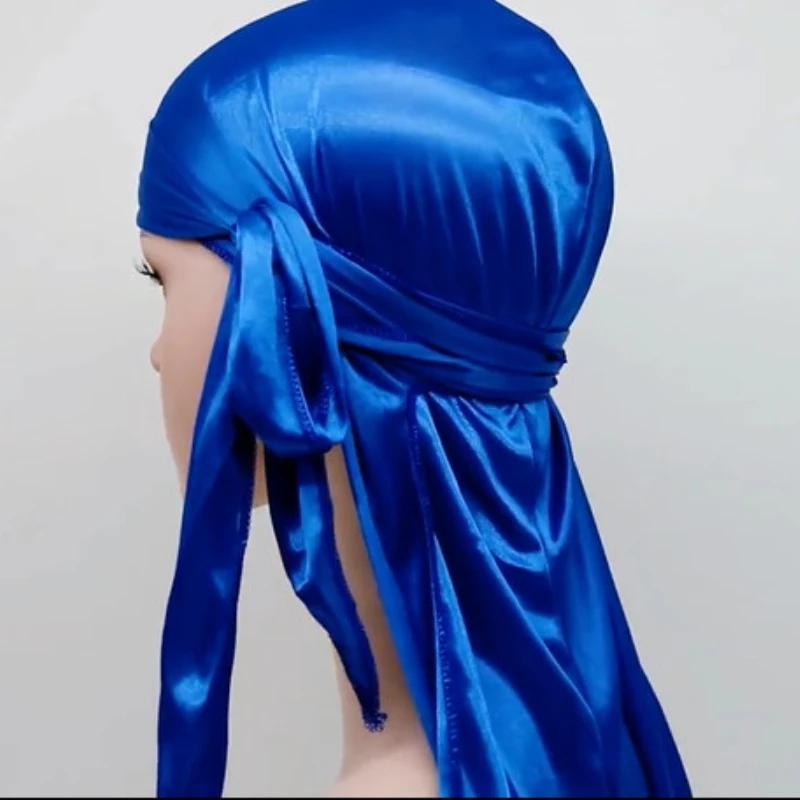 Novas Toucas Durag de Cetim Bandana Unissex Masculino Feminino Lenço de Cabeça Headwear Turbante Chapéu Boné de Ondas Cauda Longa Hijab Faixas Esportivas para Cabeça