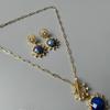 Vintage Elegant Lapis Lazuli Necklace and Stud Earring Set Women Jewelry