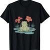 Cottagecore Frog In Pond with Lily Pad and Flowers T-Shirt