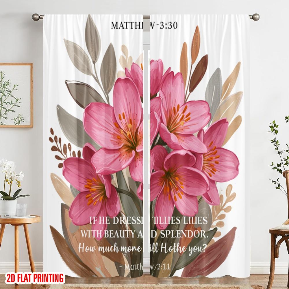 2pcs 2D Flat Printing Window Curtains Matthew 6 30 Flowers Beauty Splendor Polyester Without Electricity Party Decorations