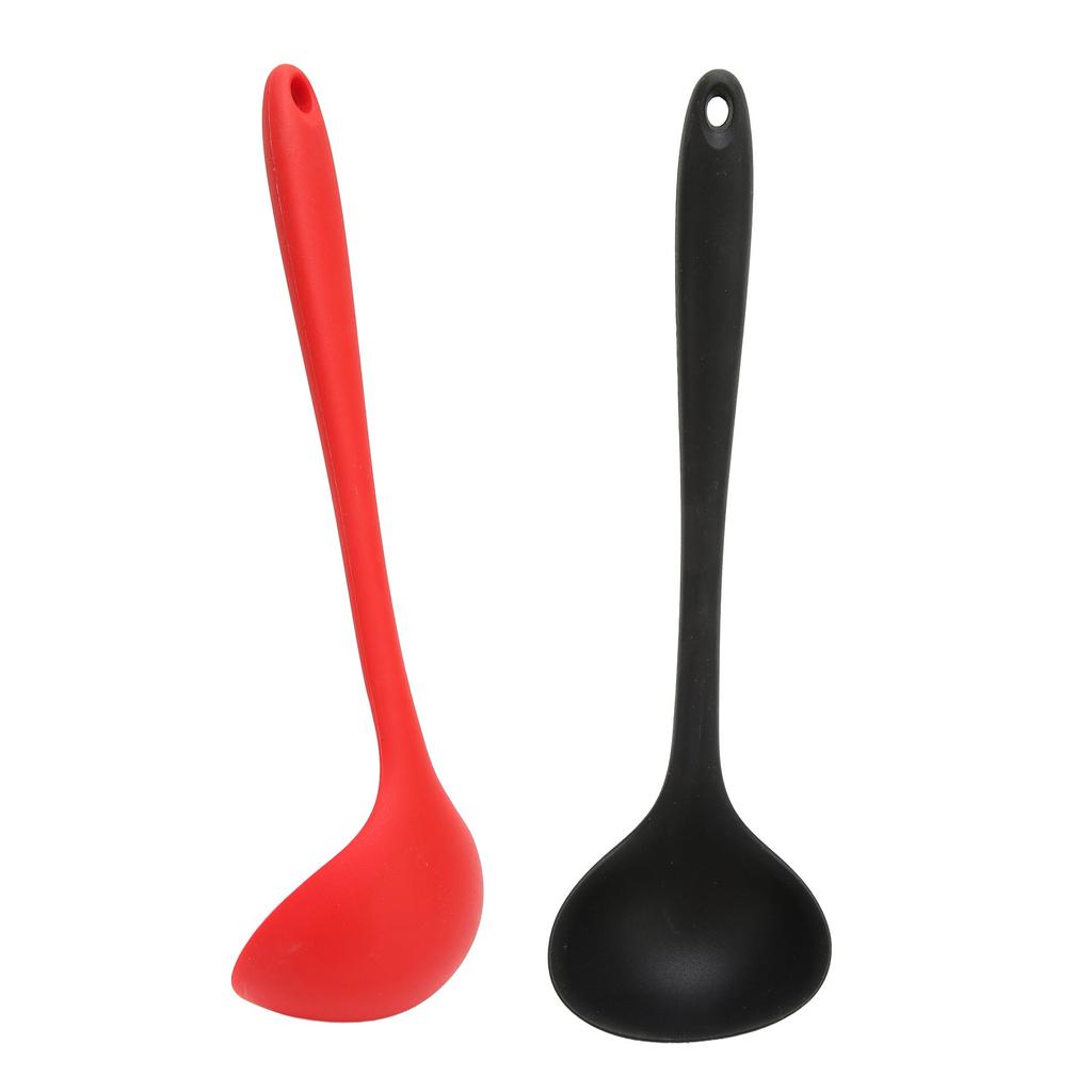 2pcs Silicone Soup Spoon Multifunctional Black Red Silicone Ladle Kitchen Cooking Spoon Tool With Round Hanging Hole