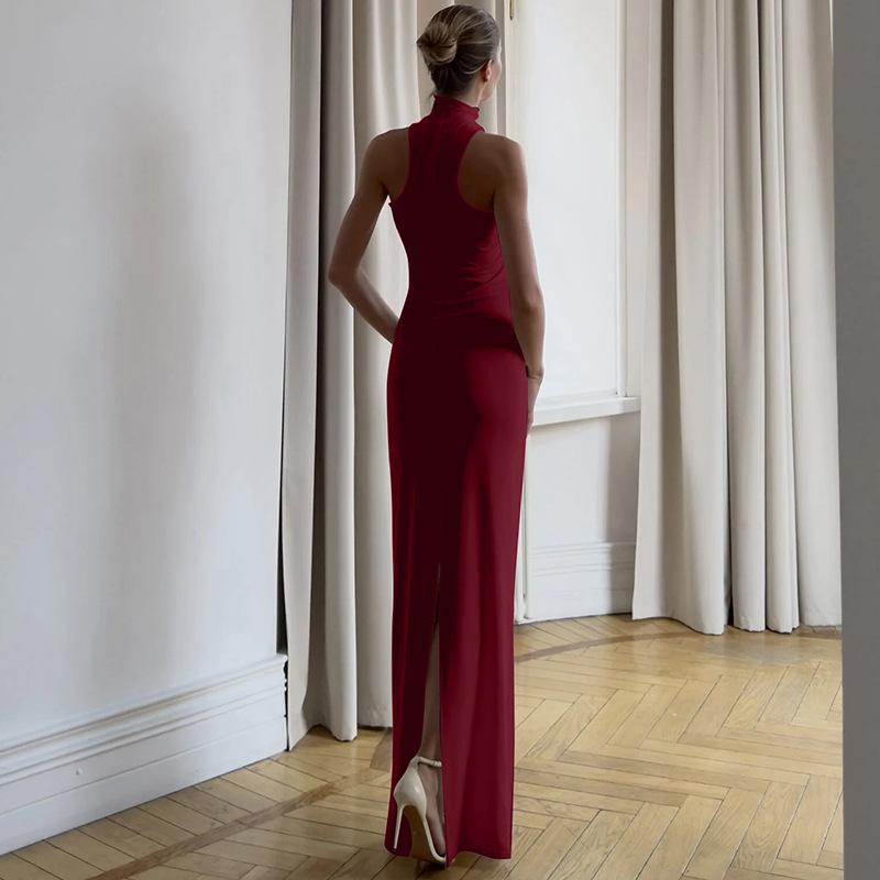 Sleeveless Slim Fit Long Dresses 2026 Summer New Sexy Women Party Evening Dress High Neck Fashion Elegant Solid Color Clothing