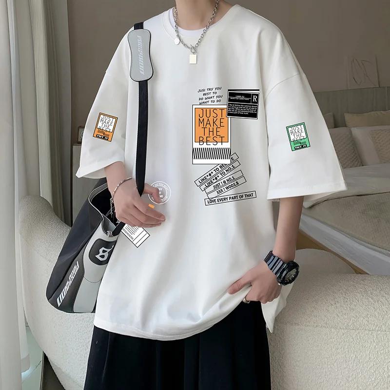 Men's Cotton T-shirts White Men's Oversized T-Shirt Summer Casual Wear Letter Print Tee Shirts for Men 5XL Male Clothes