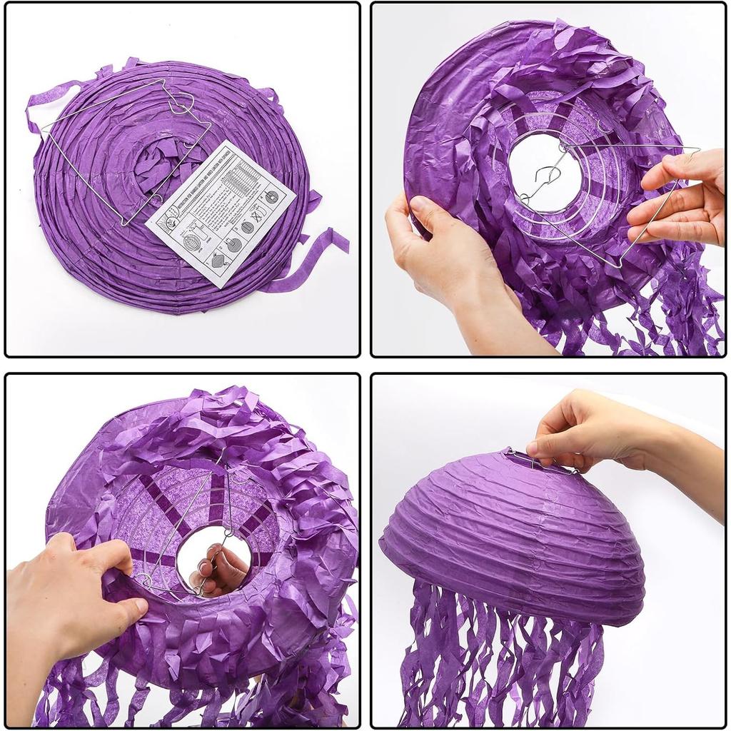 Set of 10 Jelly Fish Paper Lanterns, Pink Purple Blue Green Hanging Lantern, Jelly Fish Mermaid Decor for Party, Under The Sea Mermaid Birthday Party