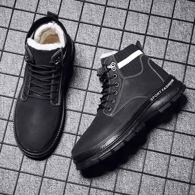 2025 winter new velvet thickened warm snow boots men's versatile casual Martin boots high-top tooling boots cotton shoes
