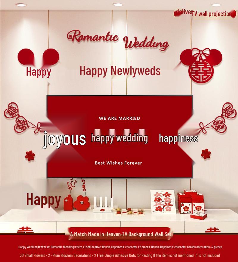 Wedding TV Background Wall Decoration - Double Happiness Bedroom Set