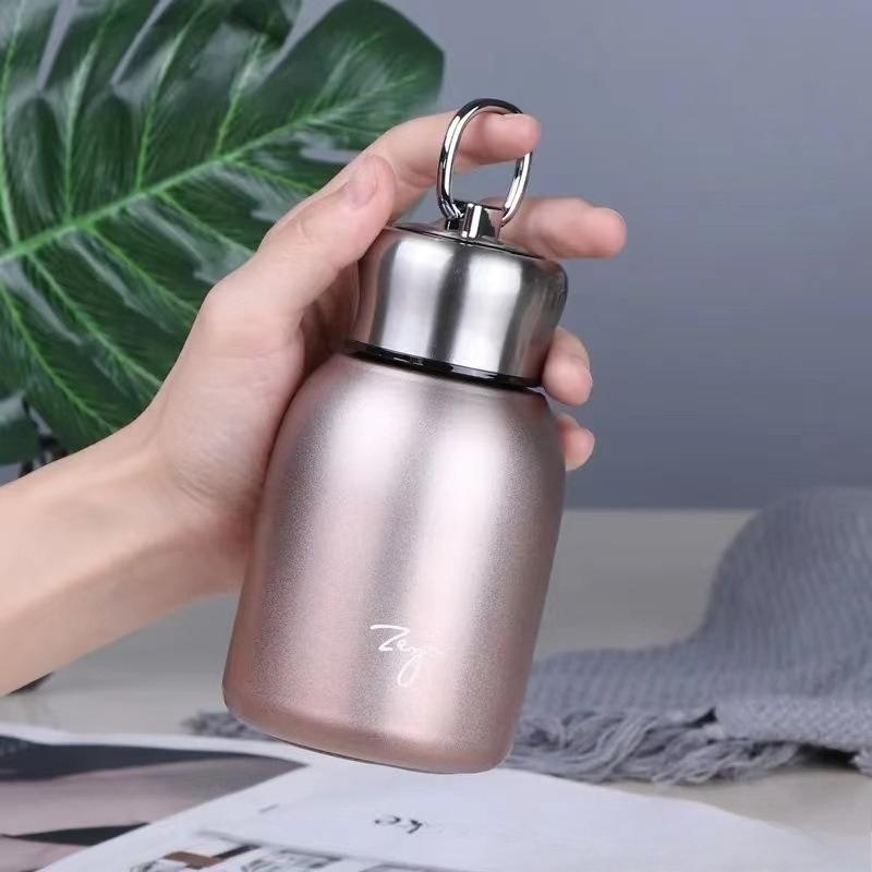 300ML Stainless Steel Vacuum Flask with Lifting Ring Mini Thermos Cup Car Insulated Cup Portable Travel Water Bottle Coffee Mug