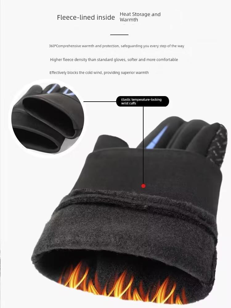 Cycling Gloves Men Winter Warm Fleece-lined Touch Screen Leak Two Finger Driving Non-Slip Windproof Sports Fishing Gloves