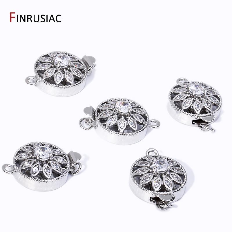 

18K Gold Plated Brass Inlaid Zircon Hollow Flower Insert Clasps Pearl Clasp Connector For DIY Bracelet Necklace Making Findings 1 pieces