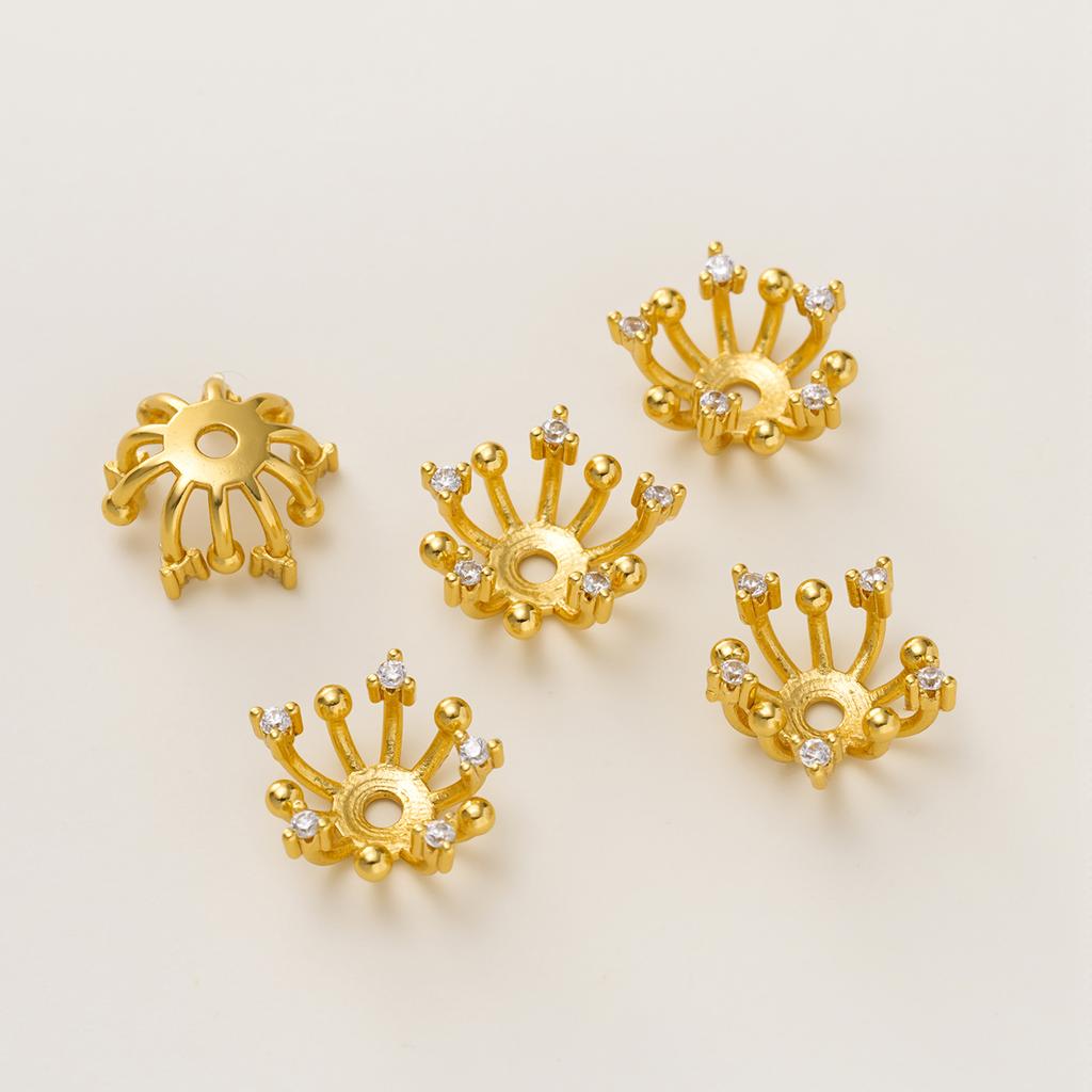 2Piece/Pack 14/18K Gold Color Plated Flower Torus Shape Beads Caps for DIY Necklace Bracelets Jewelry Making Accessories