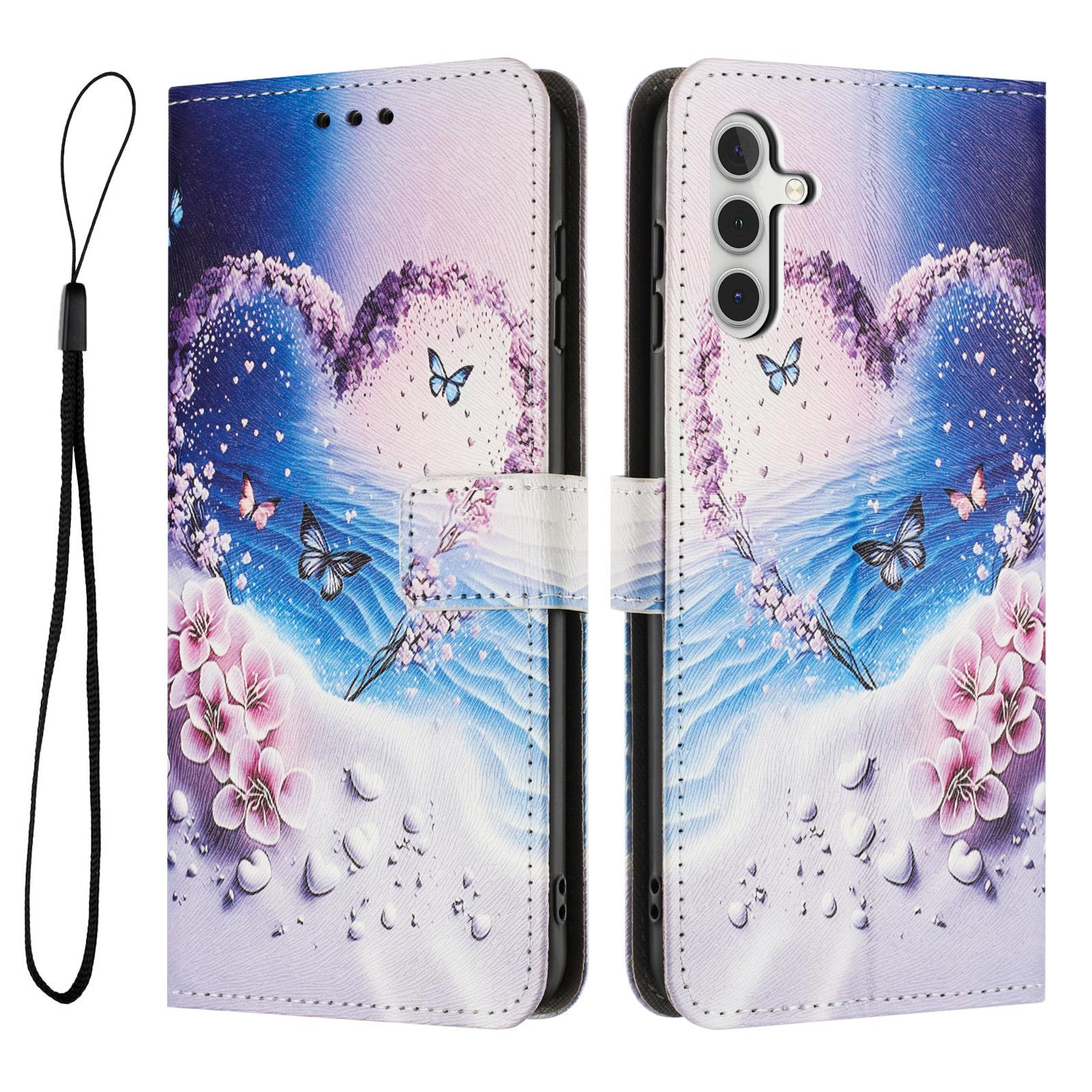 

YX-2501 For Samsung Galaxy A36 5G Case Pattern Printing PU Leather Wallet Phone Cover with Lanyard Heart Butterfly