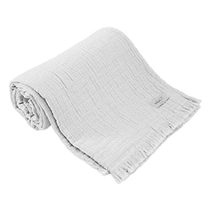 Fringed Blanket "Brehat" Stonewashed Cotton Gauze Toison D'or - Brehat White