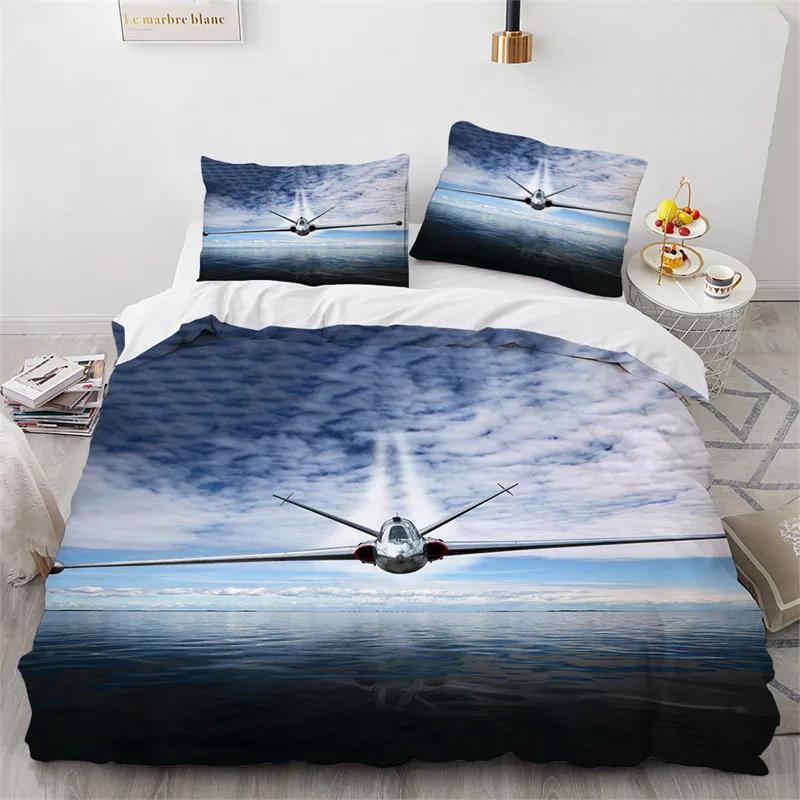 

Young Boys Airplane Soft Duvet Cover King Quen Polyester Aviation Aircraft Runway Beding Set Sky Scenery Bedspread Cover With Pilowcase 100*200cm Single