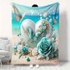 Themed Beach Scene 3D Print Flannel Blanket, Soft Warm Throw Blanket Nap Blanket For Couch Sofa Office Bed Camping Trave Blanket