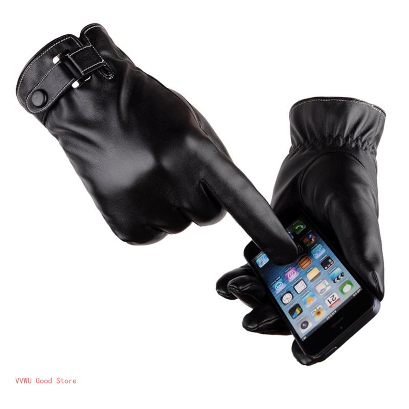 Leather Full Finger Gloves Winter Warm Gloves with Fleece Lining Touchscreen Driving Riding Gloves for Outdoor Sport