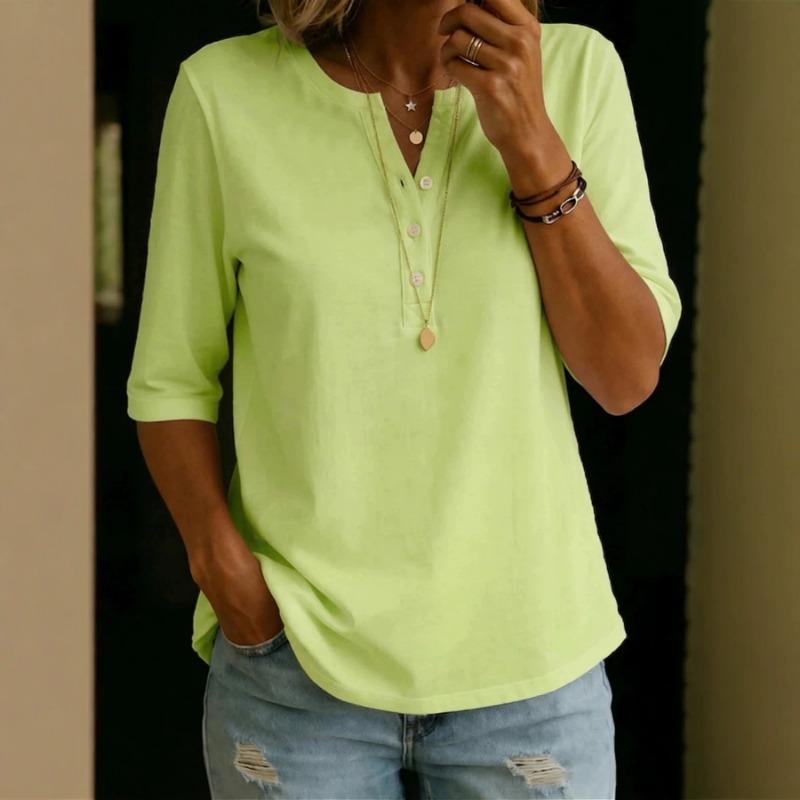 Women's Light Blue 3/4 Sleeve Henley T-Shirt