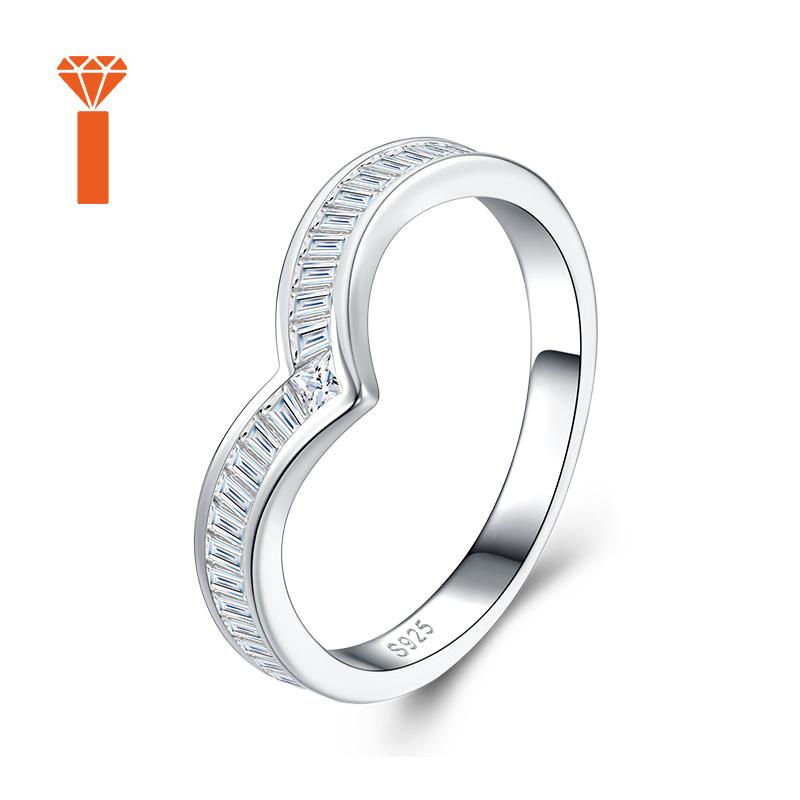 Local Spot Stock Chic Chevron V Curve Mixed Trapezoid Princess Moissanite Band S925 Silver Face Flattering Statement Rings