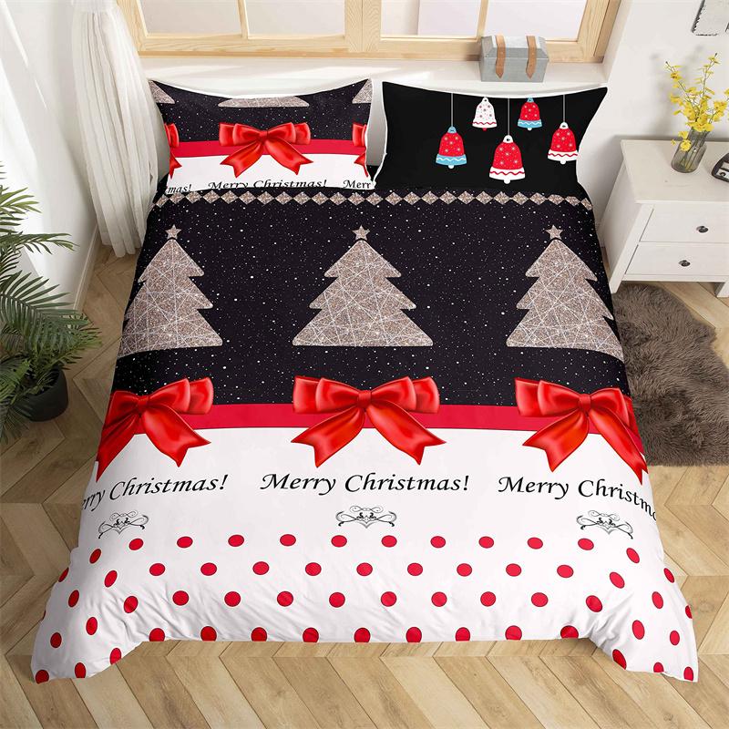 Merry Christmas Duvet Cover Set Happy New Year Comforter Cover Microfiber Xmas Deer Elk Bedding Set Twin For Boys Girls Bow Gift