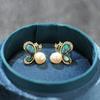 New product, sweet retro abalone shell butterfly earrings temperament diamond-set natural freshwater pearl stud earrings 925 silver needle women