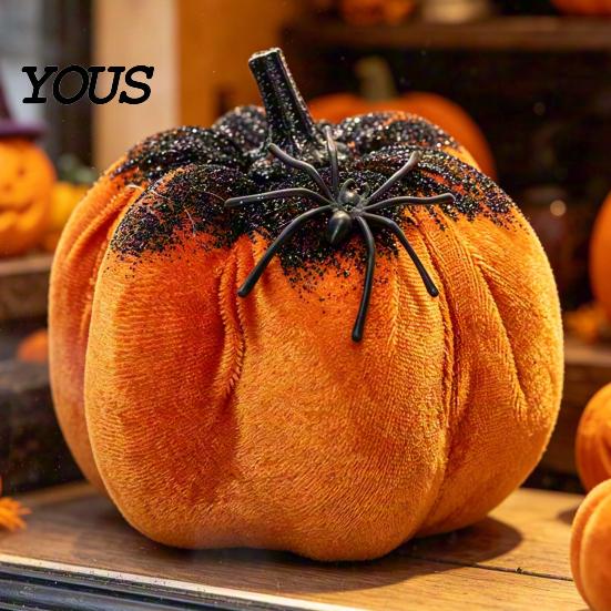 Spider Web Halloween Accents Pumpkin Ornaments, Spooky Tabletop Decoration, Decorations Glittering for Home Party Retro Fall Decor Holiday Showcase