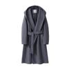 Winter Wool Cashmere Hooded Bathrobe: Long, Cozy, Belted Outerwear Coat Without Buttons