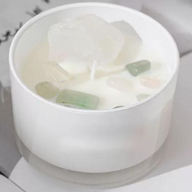 

Colored Glass Cup Crystal Stone Soy Wax Scented Candle Souvenir Crystal Stone Scented Candle White - Gardenia Bloom