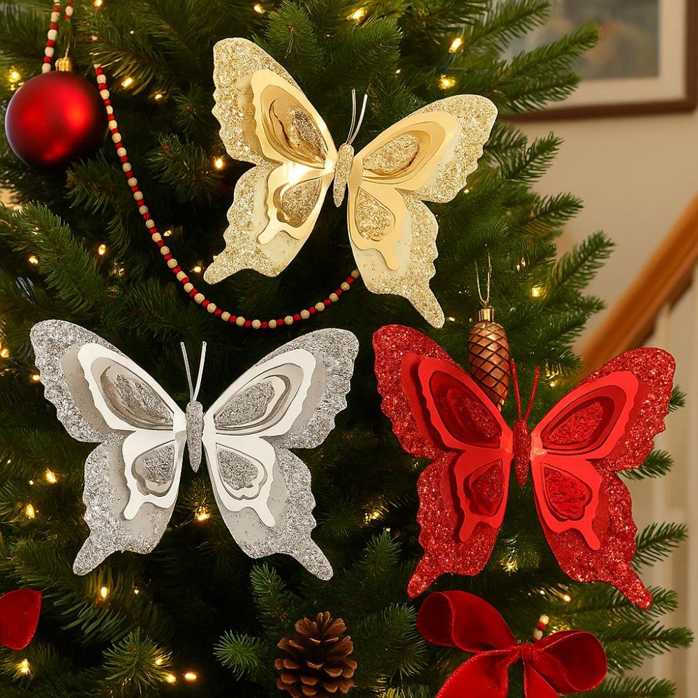 with Clip Christmas Butterfly Pendant Glitter Artificial Butterfly Ornaments  Birthday Party