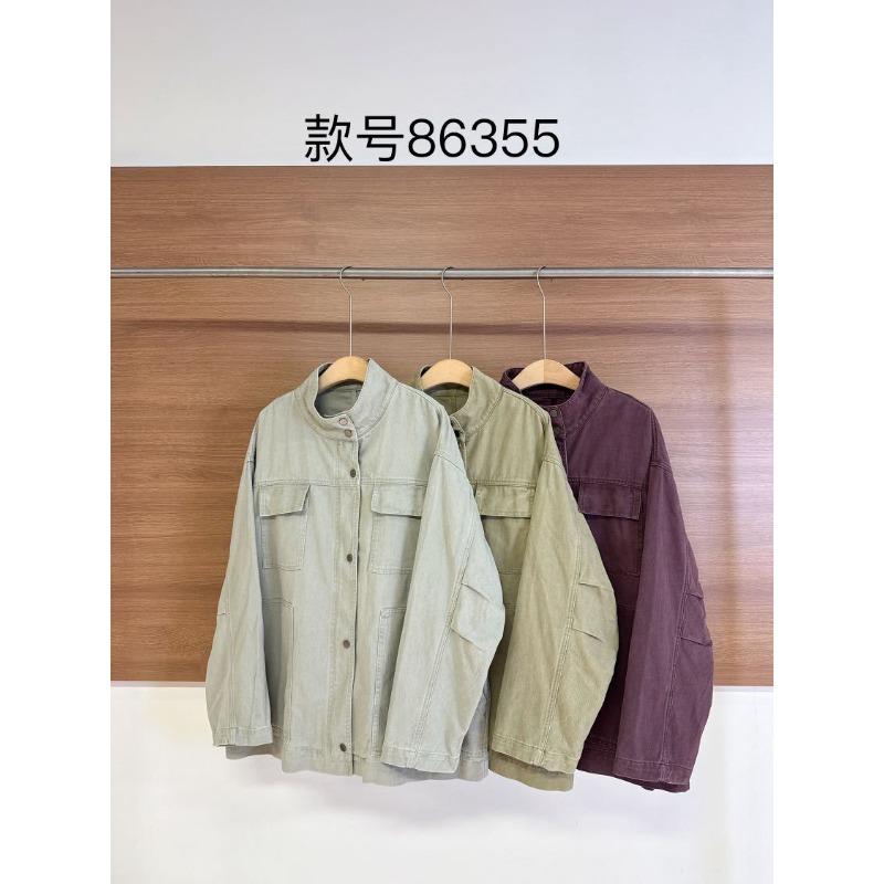Grape purple denim jacket women's commuter top medium and long stand-up collar jacket
