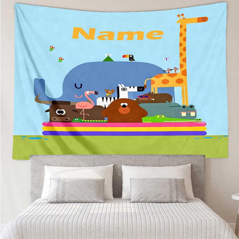 Custom Name Hey Duggee Print Tapestry, Backdrop, Easy Setup, Ideal for Bedroom, Office & Living Room, with Aesthetic Wall Hanging Decor.