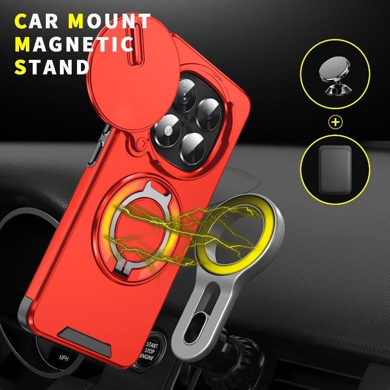 Slide Camera Protect Phone Case For Xiaomi Redmi Note 14 13 Pro Plus 14C 13 4G 5G Shockproof Magnetic Ring Stand Holder Cover