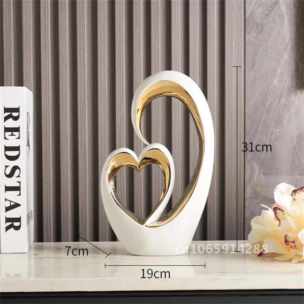 Modern Art Heart Shaped Minimalist Nordic Statue Living Love Electroplated DIY Room Ornament Sculpture Decoration Ceramic Table