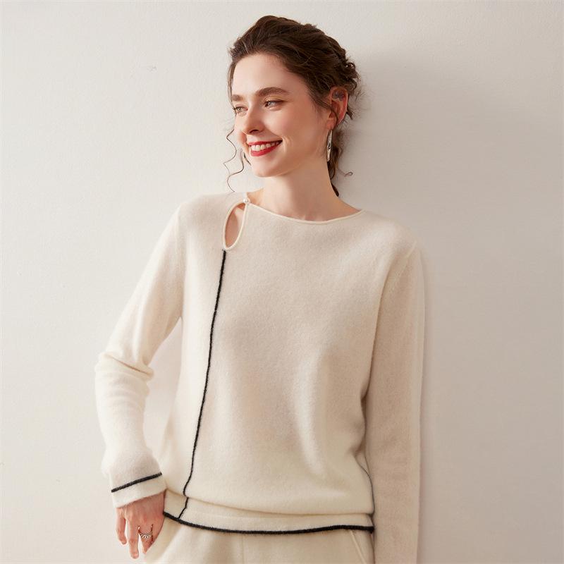 Women's Korean Style Cashmere Single-Button Pullover - Autumn/Winter Fashionable Knit Base Layer Sweater