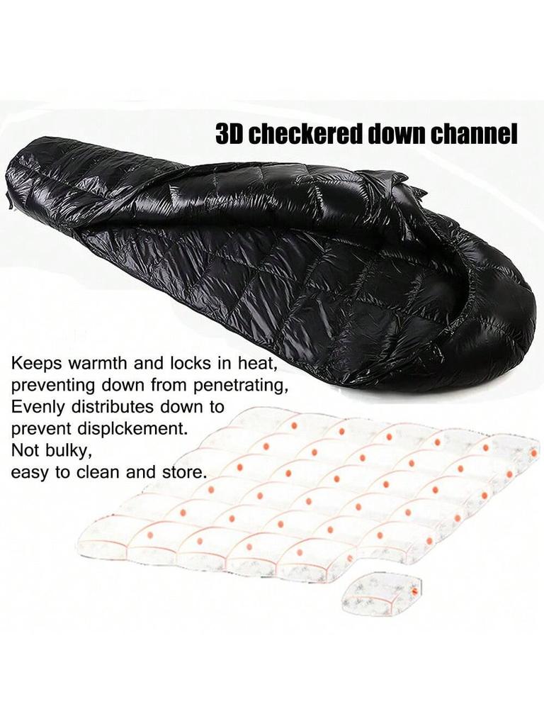 Outdoor camping, three-dimensional grid design, mummy style. Down sleeping bag, 95% goose down 1000g filling, ultra-light, warm,