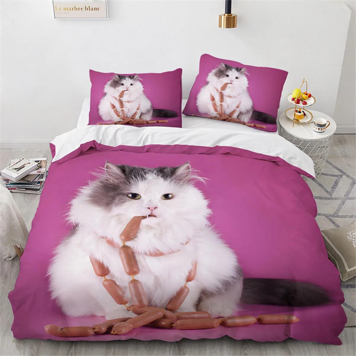 

Cute Cat Orange Eyes Duvet Cover Microfiber Pet Kitten Theme For Children Girls Boys Gift For Bedroom Decoration Queen King Size EU Single(135*200cm)3pcs