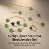 18K Gold Plated Stainless Steel 5 Leaf Clover Necklace Bracelet Earrings Ring 4pcs Jewelry Set for Women Lucky Gift