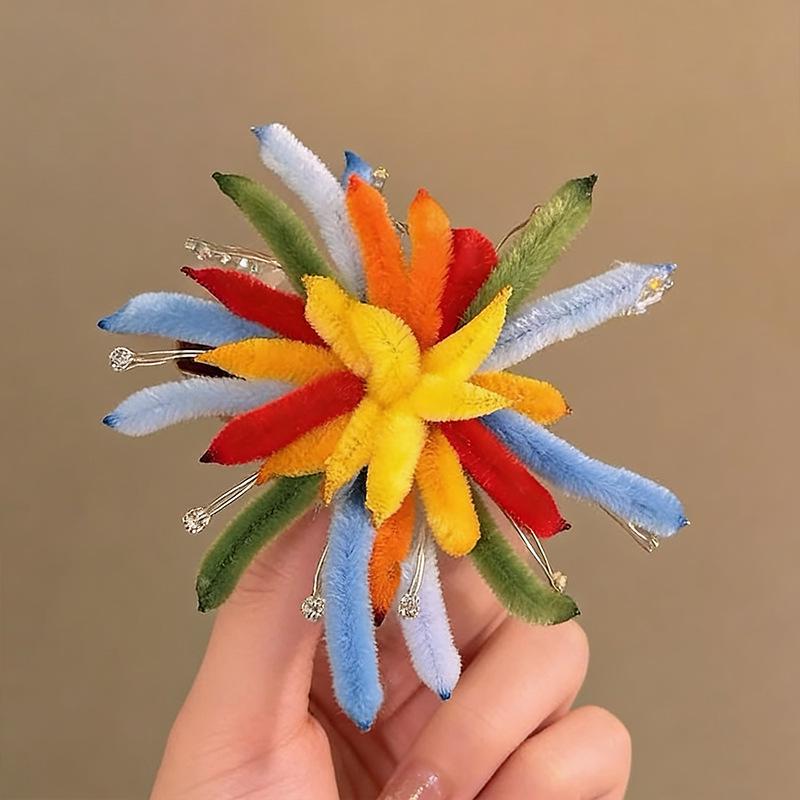 High-End Flocked Colored Firework Hair Clip - Exquisite Atmosphere-Enhancing Fashion Accessory