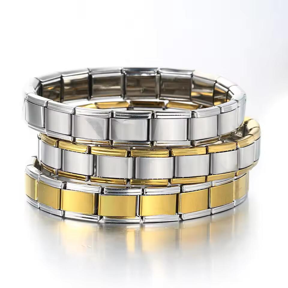 9mm Wide Simple Style Fashion Stainless Steel Bangle Elastic Link Chain High Quality Factory DIY Jewelry Italian Charm Bracelet