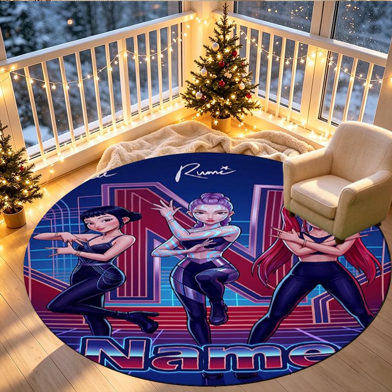 Benutzerdefinierter Name Personalisierter Kpop Dämonenjäger Druck Runder Teppich, Vielseitiger Heimdekorations Teppich, für Spielzimmer, Wohnung, Balkon, Eingangsbereich, Flur Geschenk