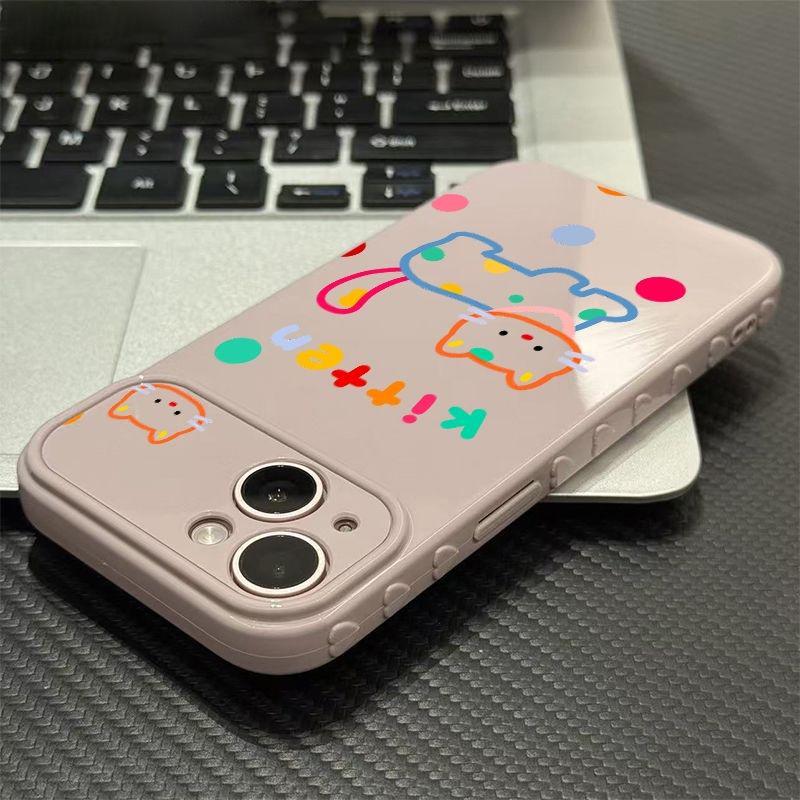 Colorful Heart Line Cat Case for Apple Pro Max 17 - Fits Models 14, 15, 16