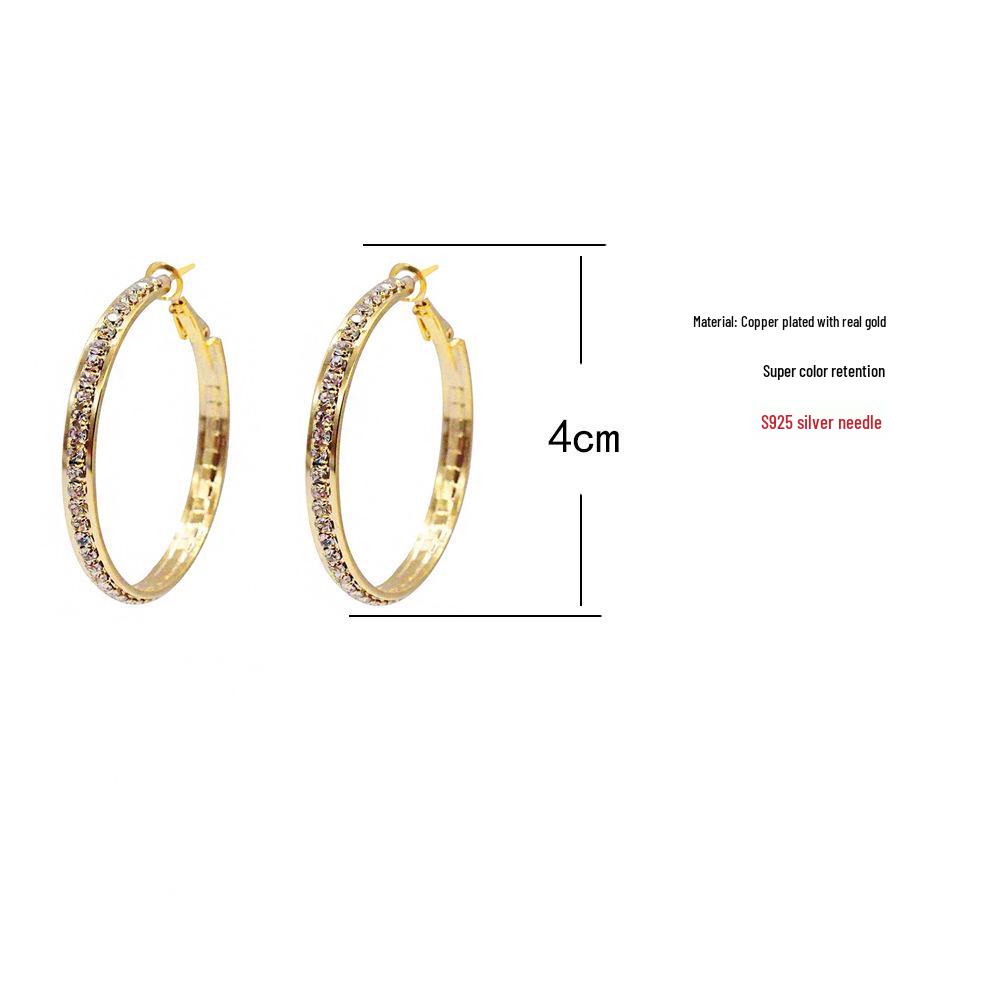 High-End Light Luxury Full Diamond Hoops with S925 Silver Needle Ear Cuffs