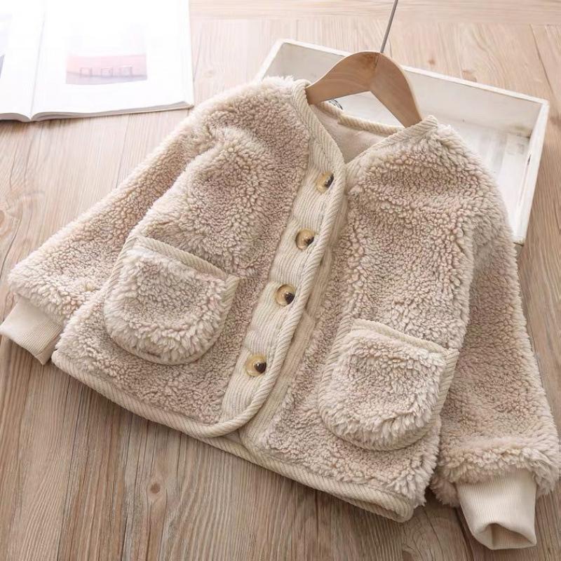 

Korean Boys Fall Winter Clothes Girls Velvet Loose Velvet Warm Children s Jacket Coat Girls 70cm бежевий
