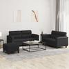 Vidaxl 3-Cz. Sofa Set with Cushions, Black, Faux Leather