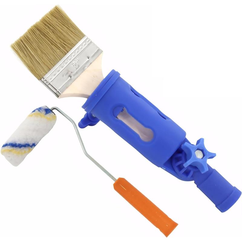 

A25F-Multi-Angle Paint Brush Extender Extension Pole Attachments With Two Brushes Rotating Head, Secure Handle Grip, Walls