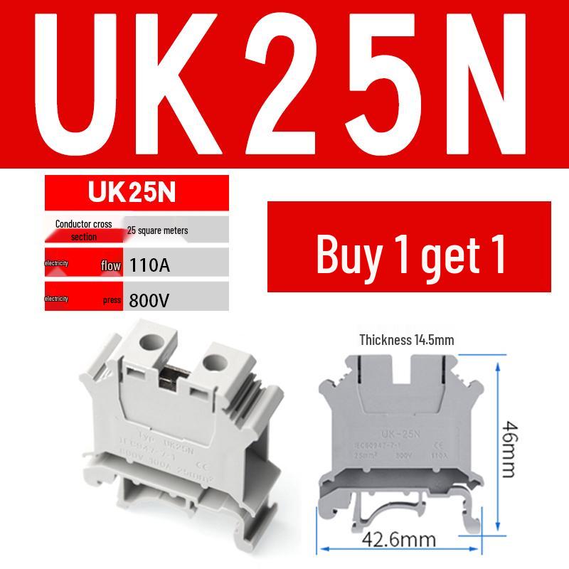 UK 2.5B/5/6/10N Rail Mount Terminal Block with Non-Stripping Screw Clip